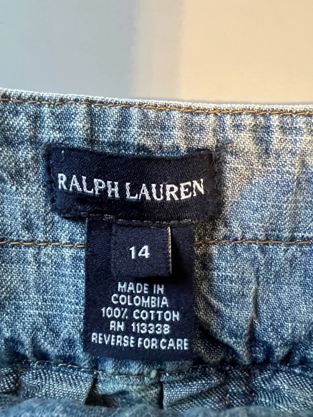 Vintage Ralph Lauren Light Blue Denim Pleated Skater Skirt with Side Buttons 14